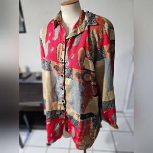 80s EHL Boho Button Up with Shoulder Pads! Size 16